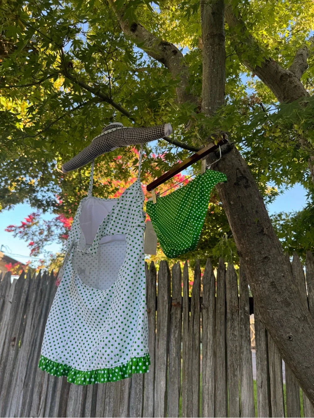 Y2K Green & White Polka Dot Tankini Set 🌼💚